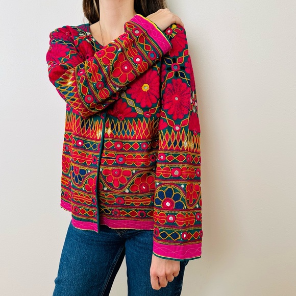 Indian handmade embroidery jacket Bohemian Mirror Work Ethnic Floral - Picture 4 of 12